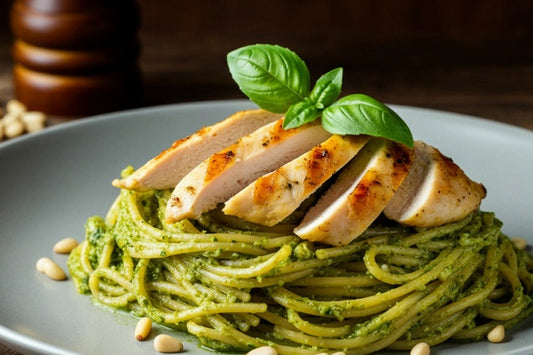 Pan Fried Wood Pigeon Fillet with Pesto and linguine